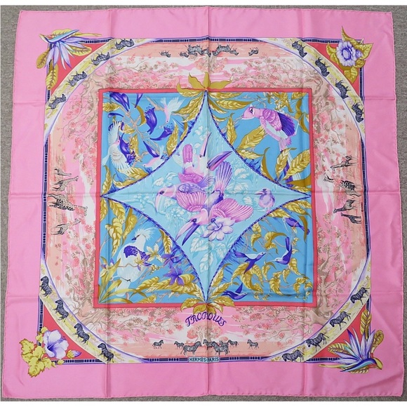 Hermès Pink and Blue Silk Scarf